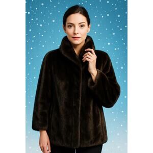 Vintage 80s VI Ltd Faux Mink Fur Womens Coat Dark Brown Made USA – No Pockets
